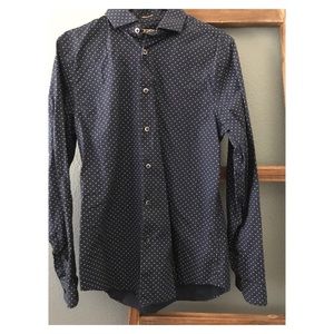 Express navy blue polka dot button down